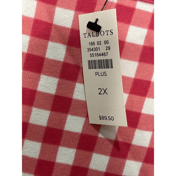 NWT Talbots Fun Raspberry/Pink White Gingham Check Long Sleeve Sweatshirt 2X - Picture 4 of 9